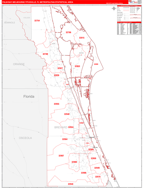 Palm Bay-Melbourne-Titusville Metro Area Map Book Red Line Style